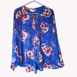 Blouse Cherry Blossoms on blue Northern Reflections Size XXL
